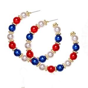 Patriotic Pearl Hoop Earrings 4th of July